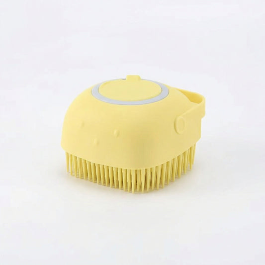 Pawtix BubbleBrush self-cleaning silicone pet grooming brush in yellow
